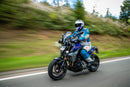 The area around the swing arm pivot, the swing arm, the collector, the gears and the shock absorber are in front of the rear wheel and thus