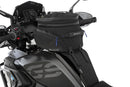 The mounting system is attached to the vehicle with minimal hand pressure and the tank bag can be quickly fastened to it. 